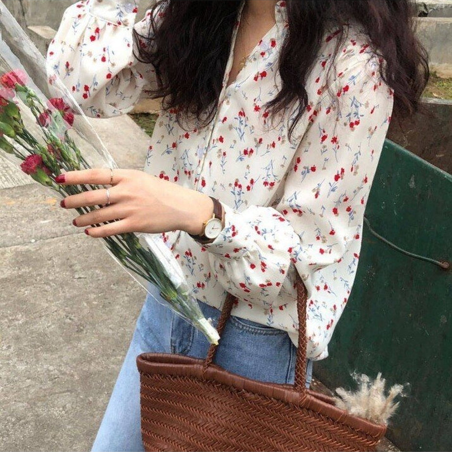Y2k Elegant Floral V-neck Blouse
