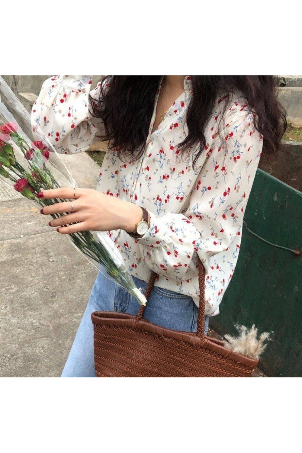 Y2k Elegant Floral V-neck Blouse