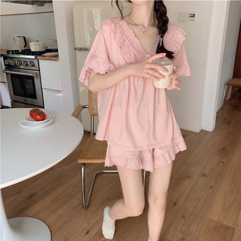 Y2k Elegant Ruffles Pajama