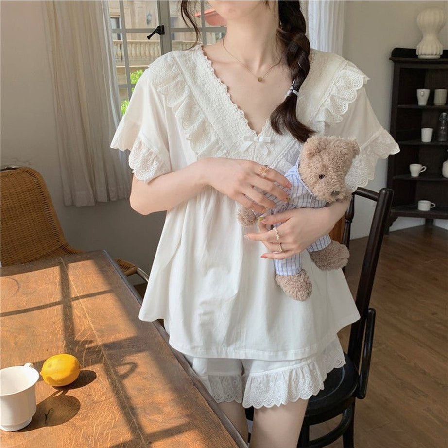 Y2k Elegant Ruffles Pajama