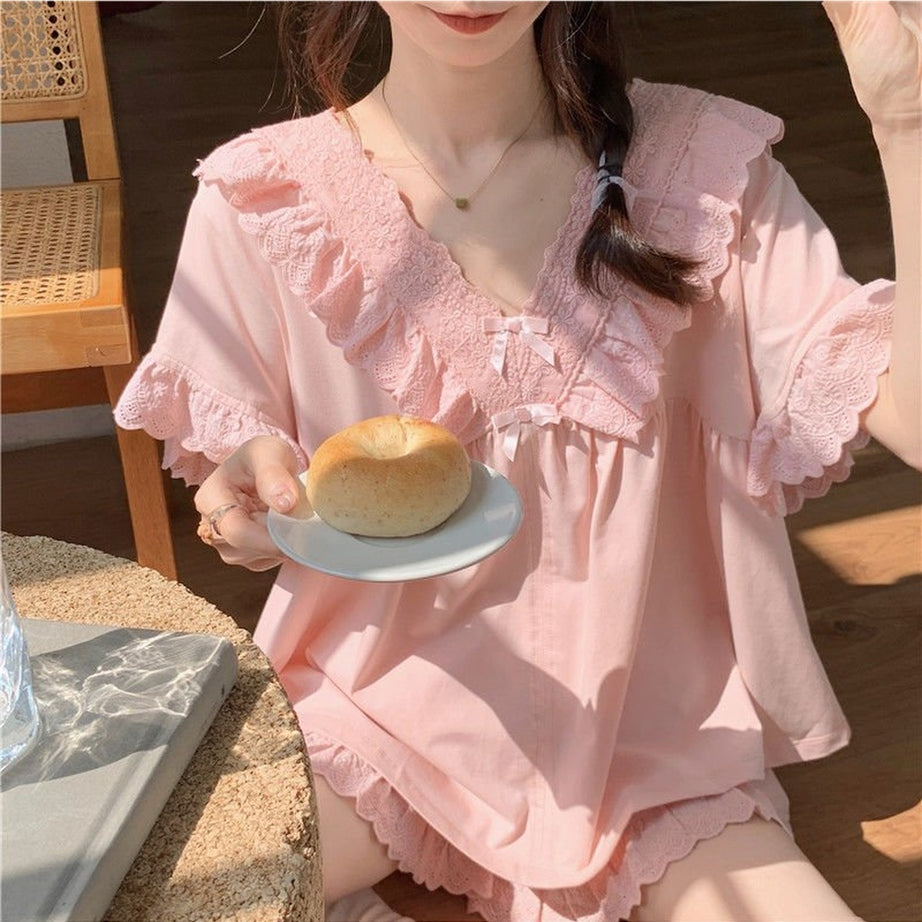 Y2k Elegant Ruffles Pajama