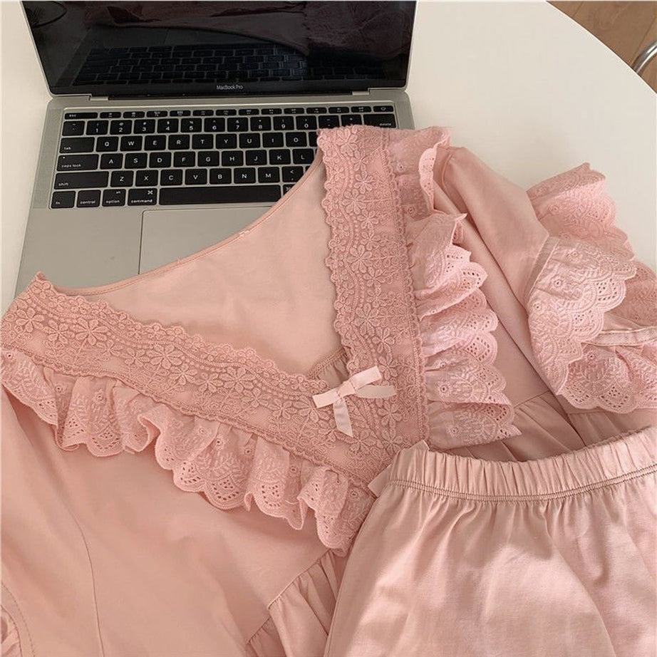 Y2k Elegant Ruffles Pajama