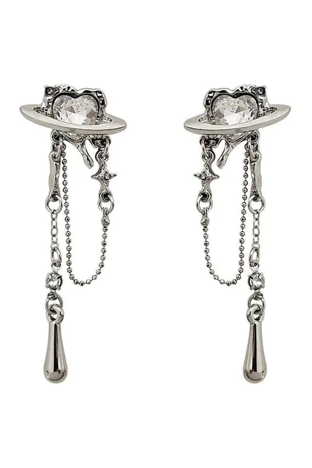 Y2k Elegant Saturn Chain Earrings with Crystal Detailing