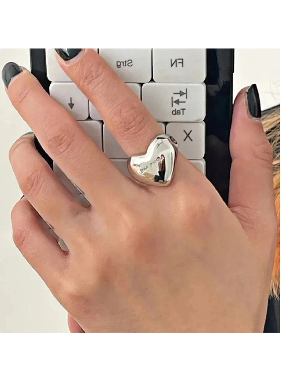 Y2k Elegant Silver LOVE Heart Ring