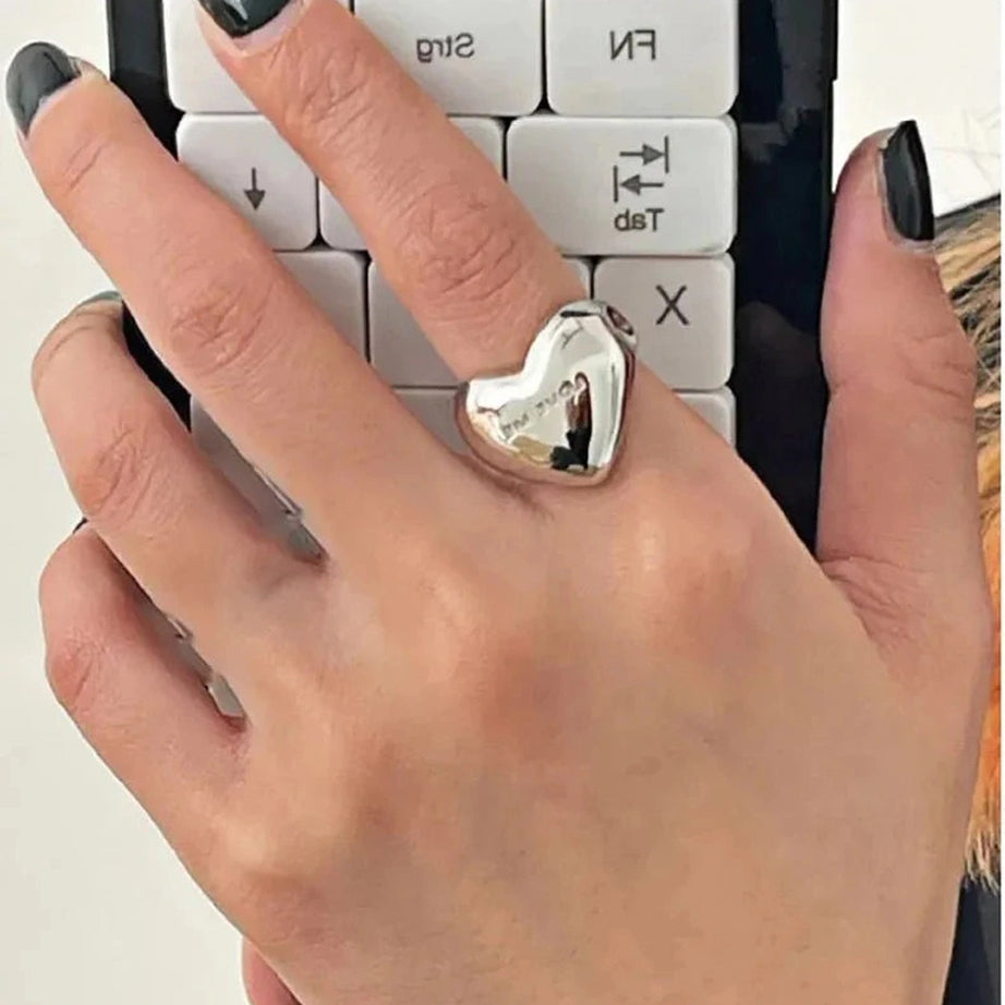 Y2k Elegant Silver LOVE Heart Ring