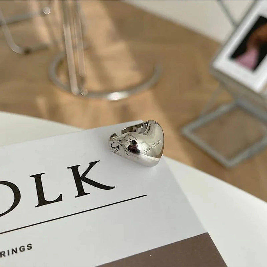 Y2k Elegant Silver LOVE Heart Ring
