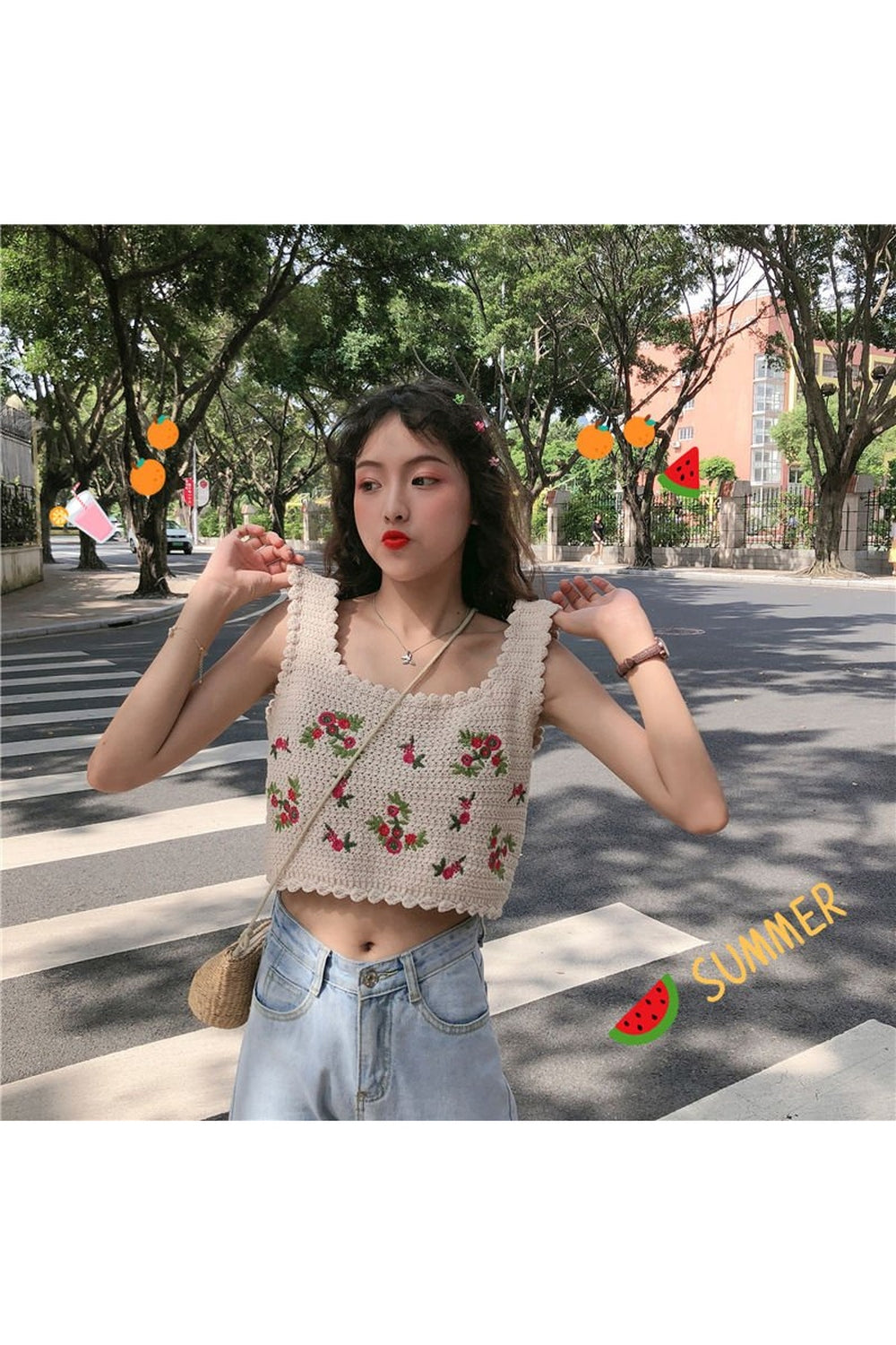 Y2k Embroidered Sleeveless Crop Top