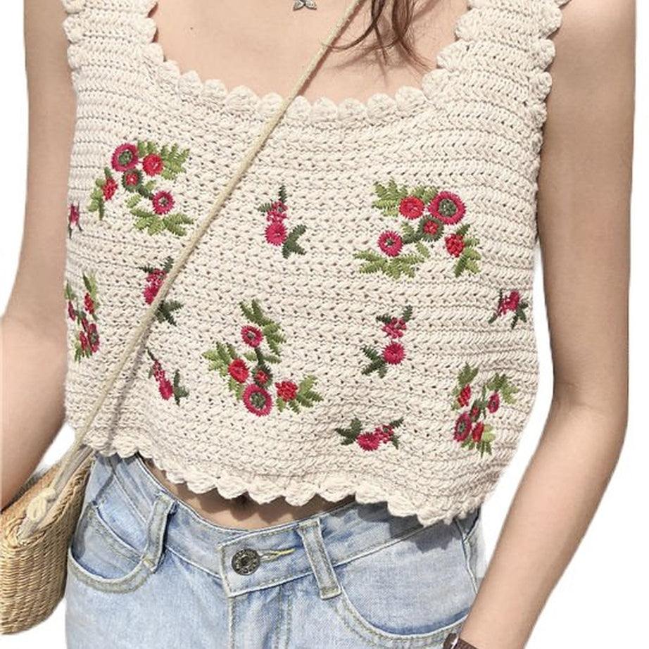 Y2k Embroidered Sleeveless Crop Top