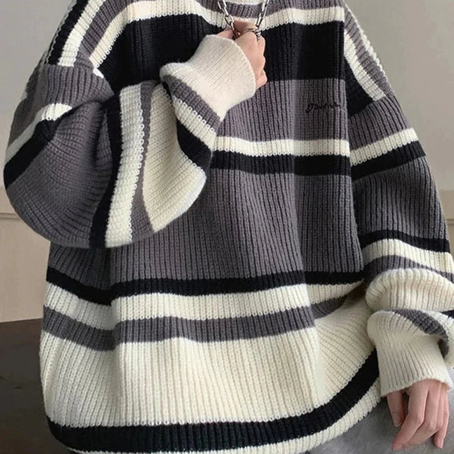 Y2k Embroidered Striped Winter Sweater