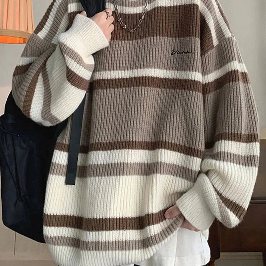 Y2k Embroidered Striped Winter Sweater
