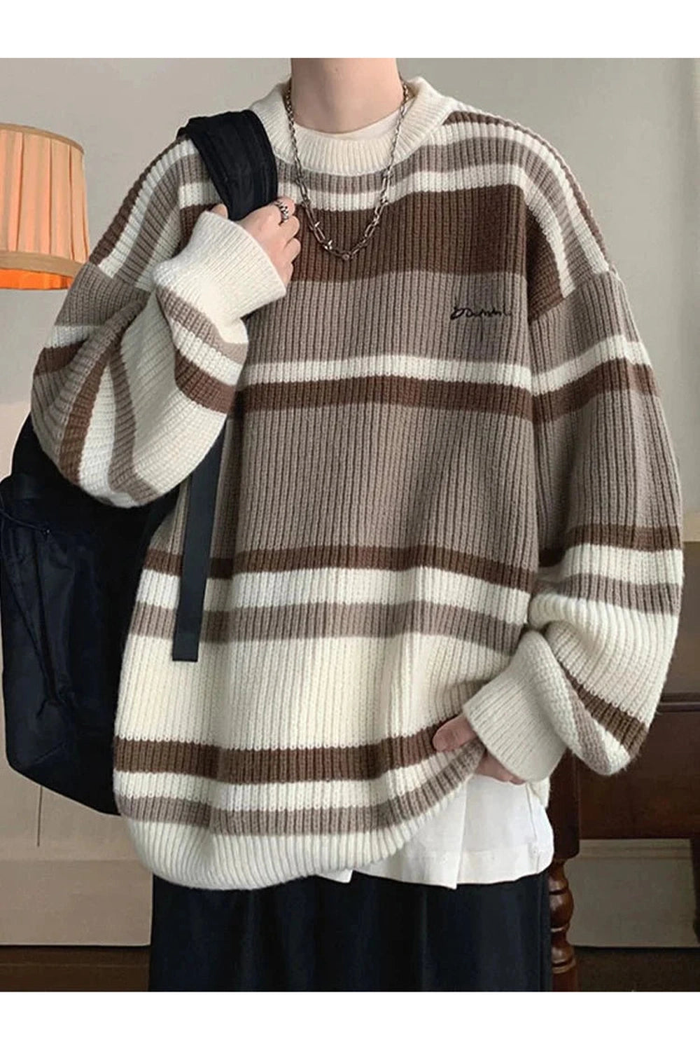 Y2k Embroidered Striped Winter Sweater