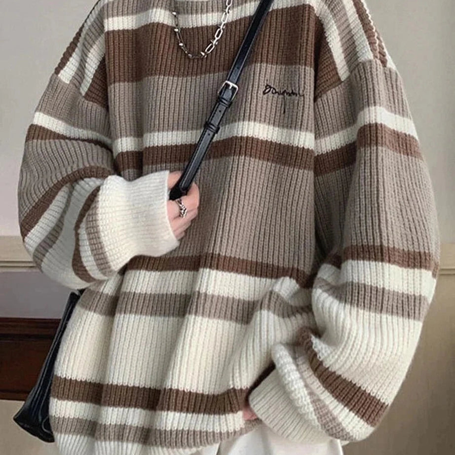 Y2k Embroidered Striped Winter Sweater