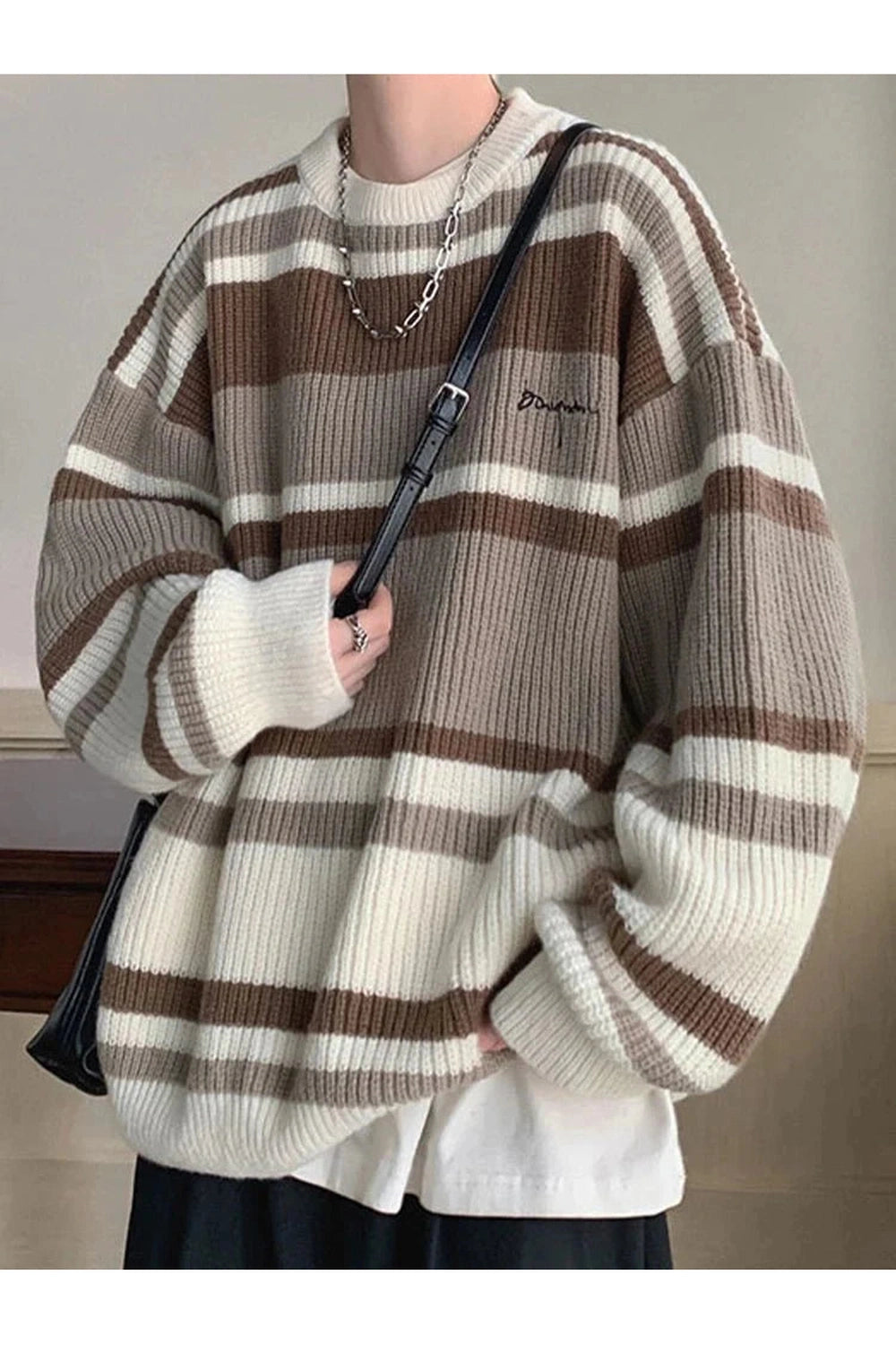 Y2k Embroidered Striped Winter Sweater