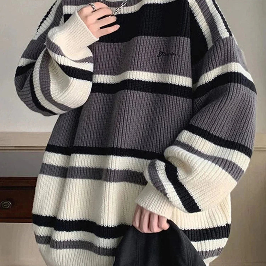 Y2k Embroidered Striped Winter Sweater