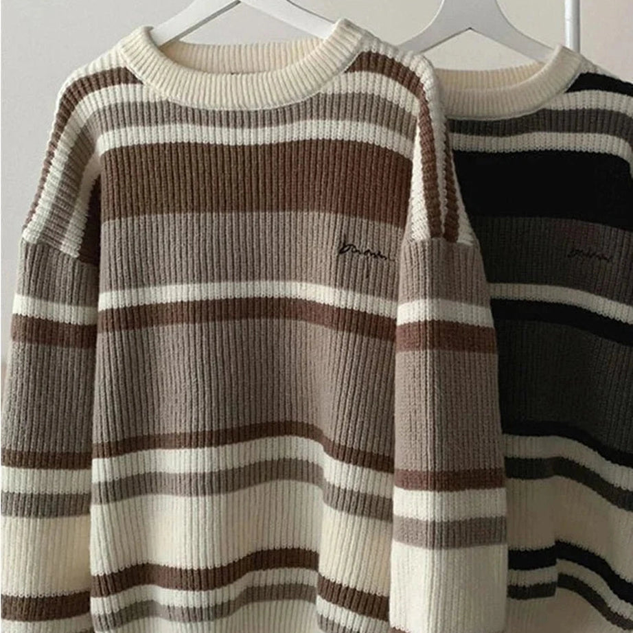 Y2k Embroidered Striped Winter Sweater