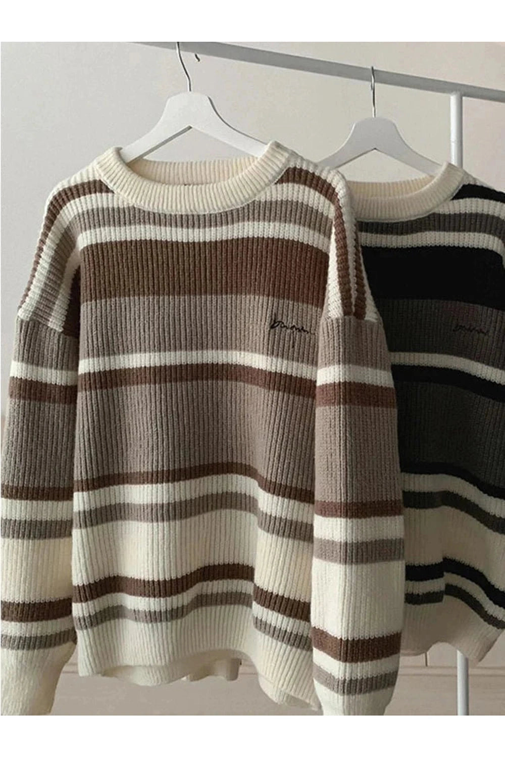 Y2k Embroidered Striped Winter Sweater