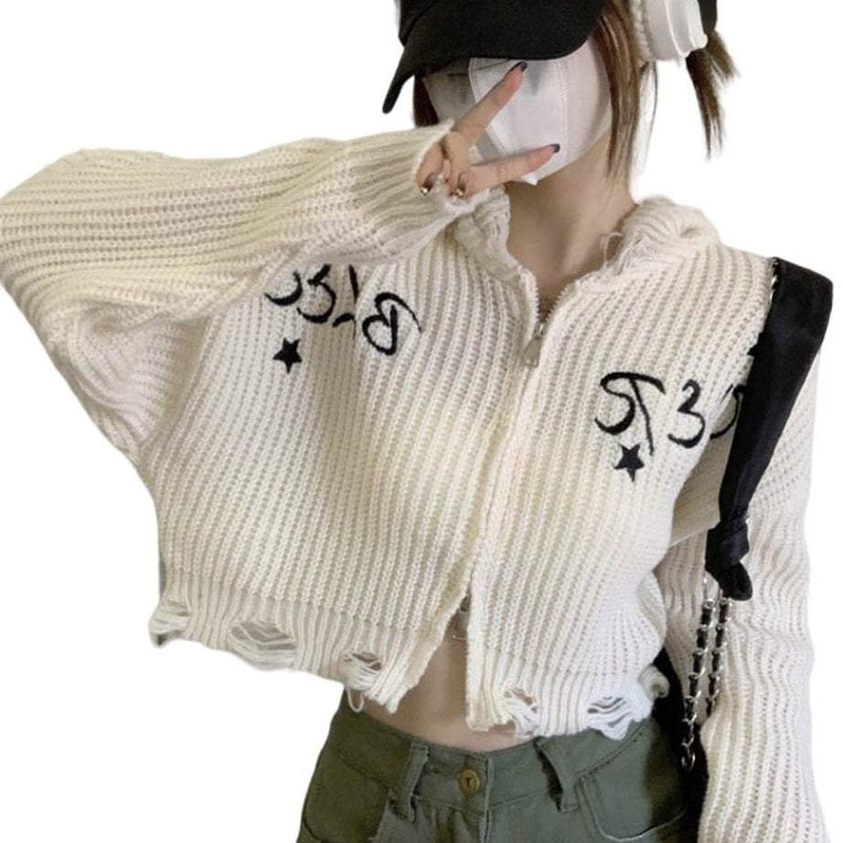 Y2k Embroidery Hooded Cropped Cardigan