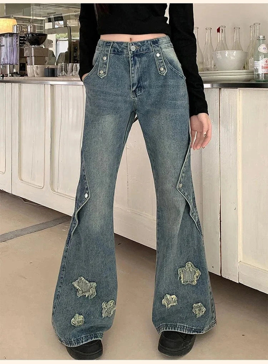 Y2k Embroidery Star Bell Jeans