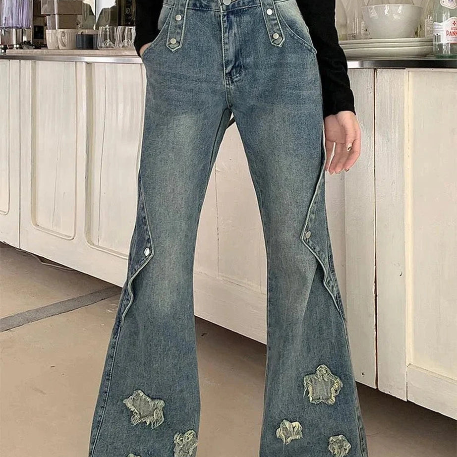 Y2k Embroidery Star Bell Jeans