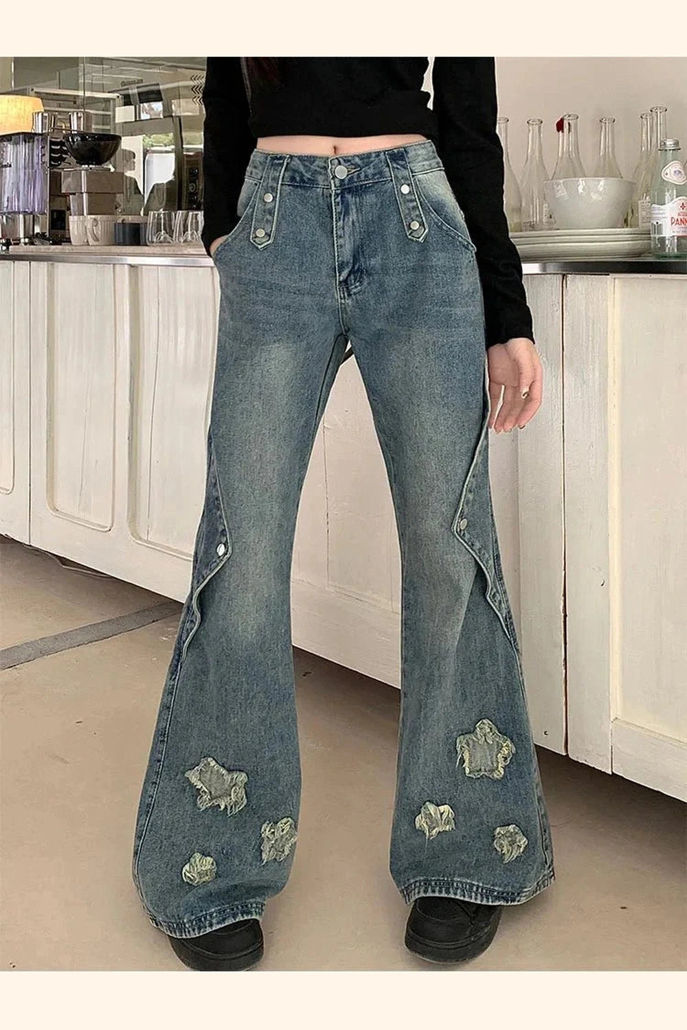 Y2k Embroidery Star Bell Jeans