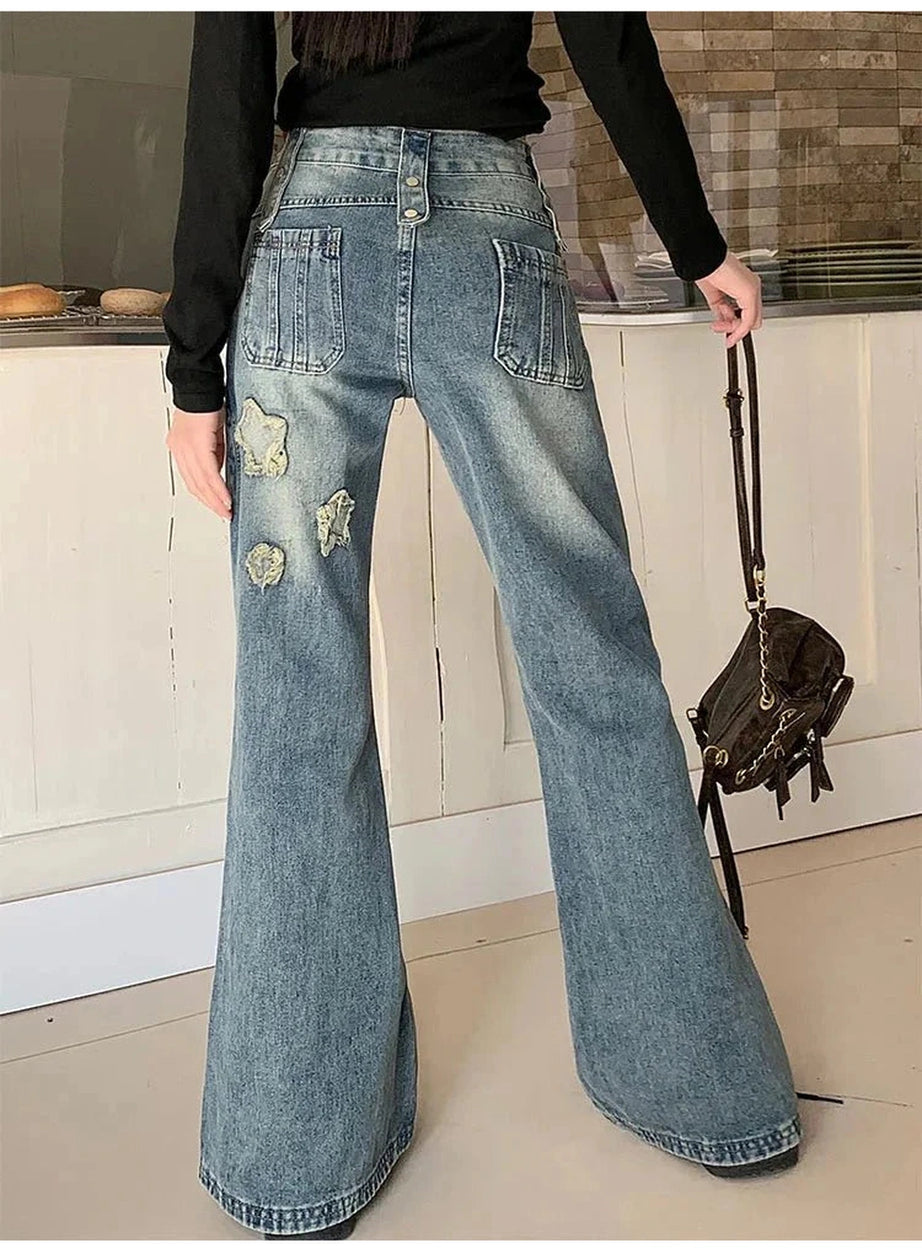 Y2k Embroidery Star Bell Jeans