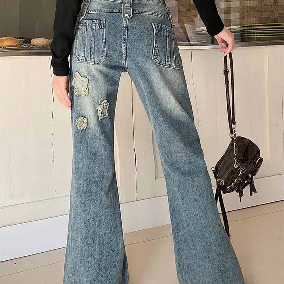 Y2k Embroidery Star Bell Jeans