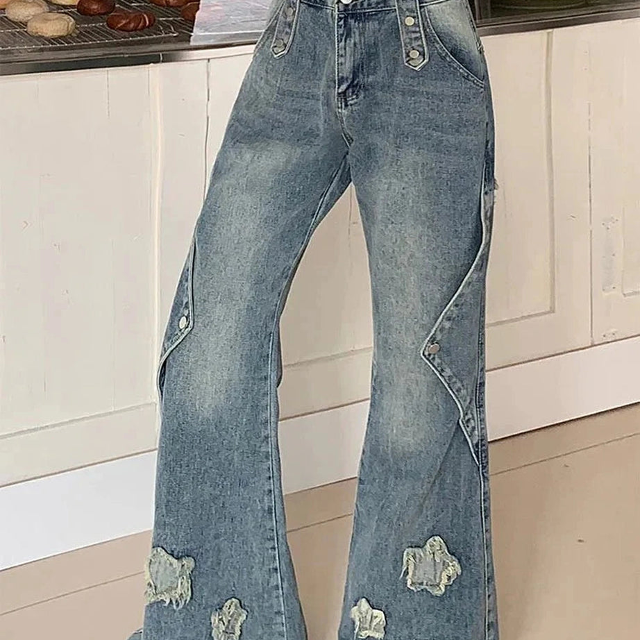 Y2k Embroidery Star Bell Jeans