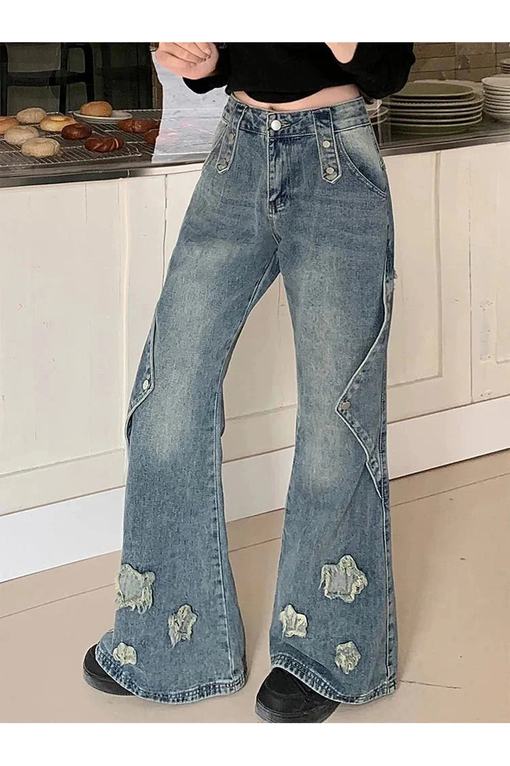 Y2k Embroidery Star Bell Jeans