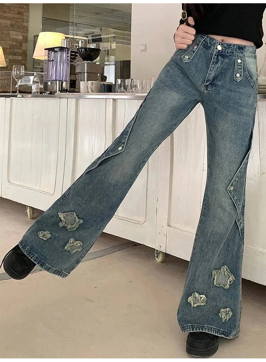 Y2k Embroidery Star Bell Jeans