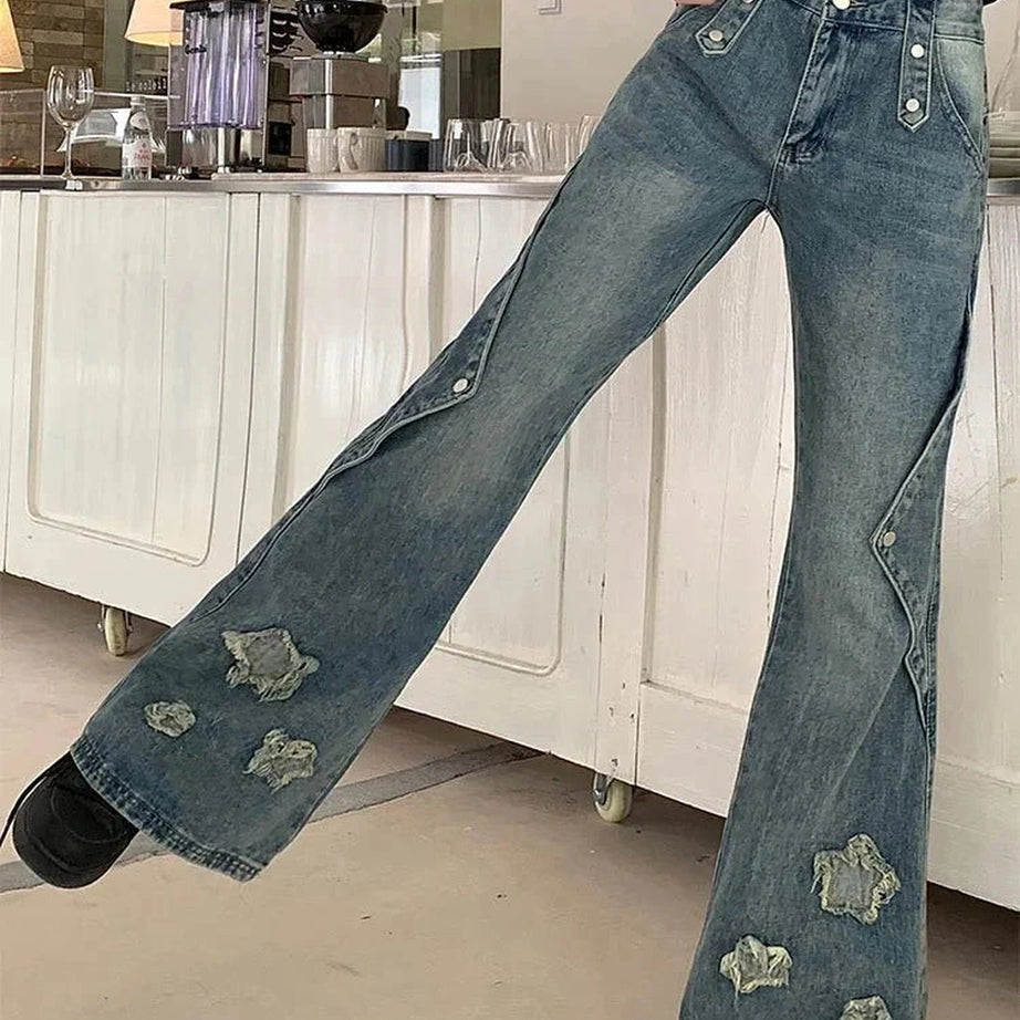 Y2k Embroidery Star Bell Jeans