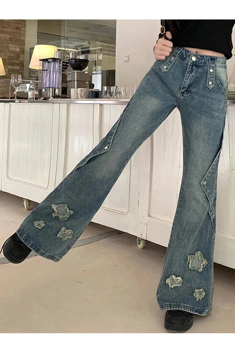 Y2k Embroidery Star Bell Jeans