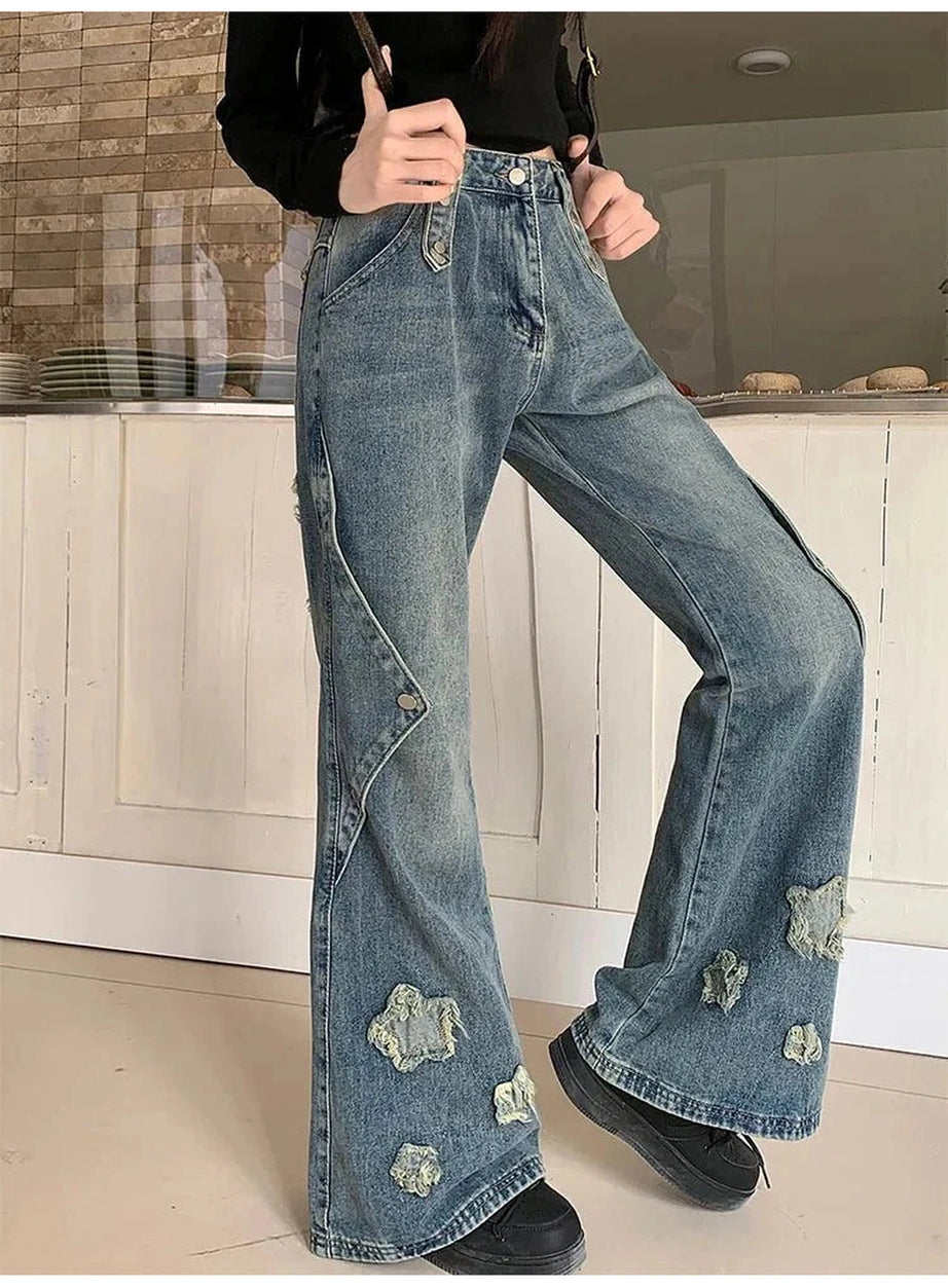 Y2k Embroidery Star Bell Jeans