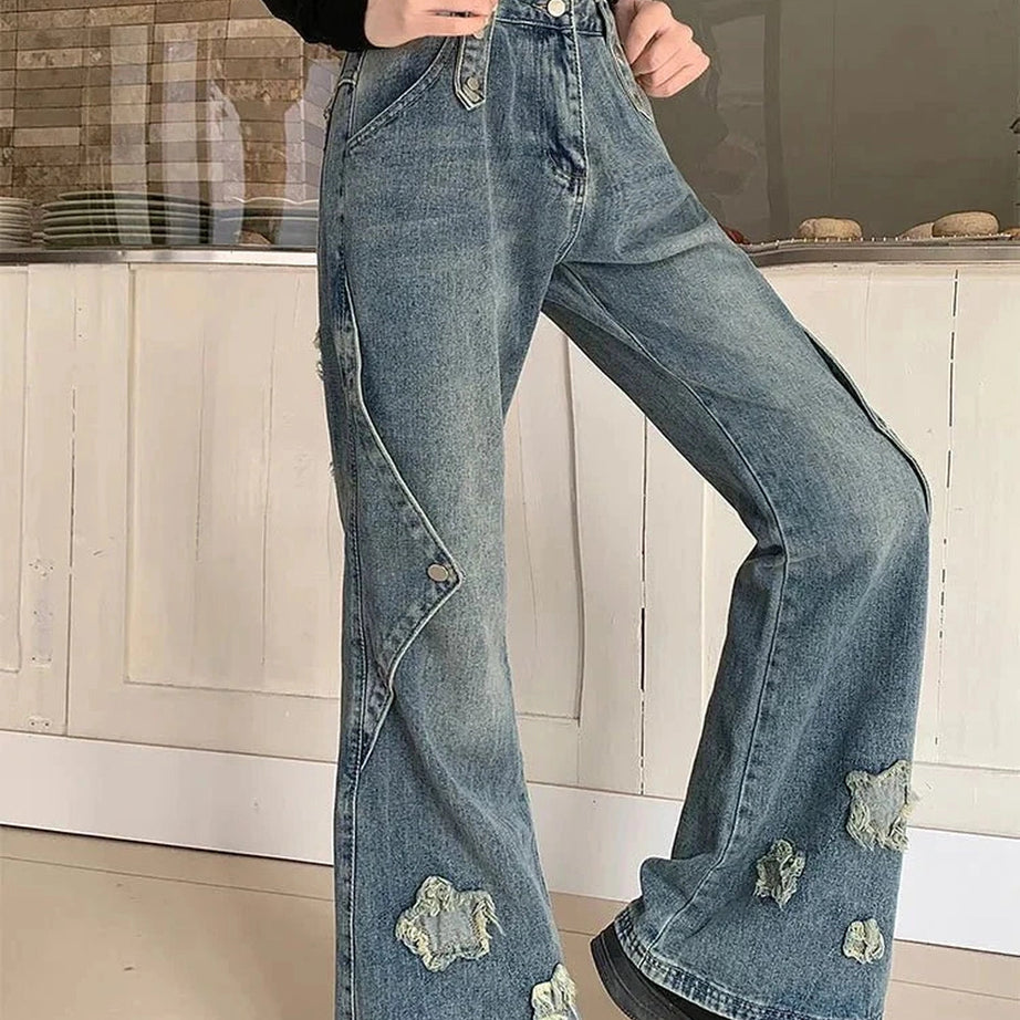 Y2k Embroidery Star Bell Jeans