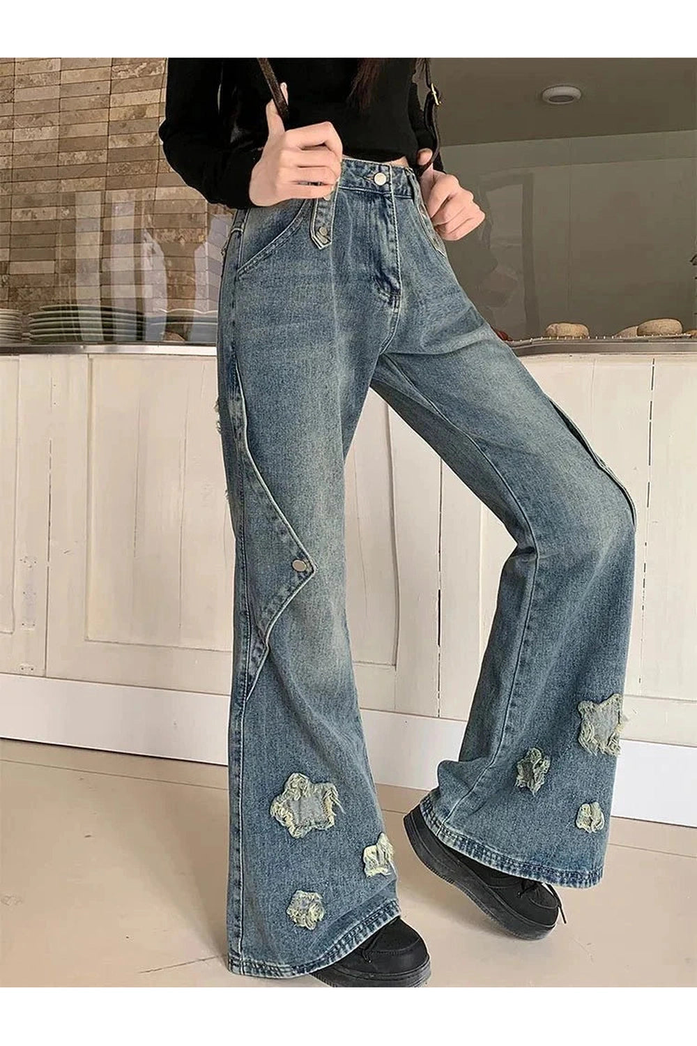 Y2k Embroidery Star Bell Jeans