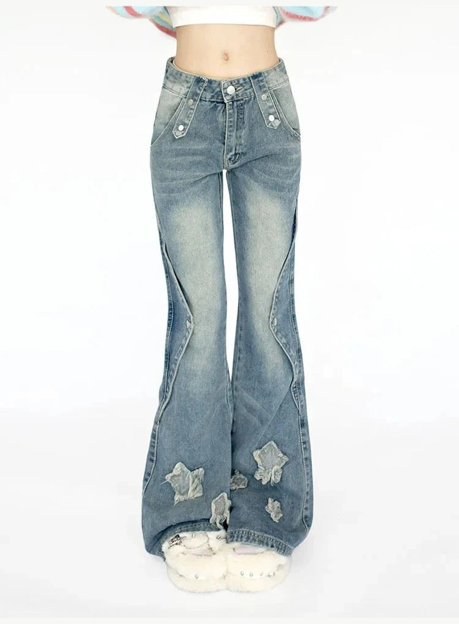 Y2k Embroidery Star Bell Jeans