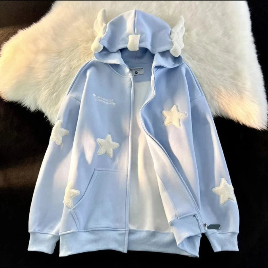 Y2k Embroidery Star Hoodie Coat