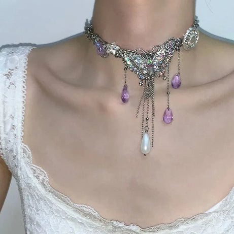 Enchanted Butterfly Crystal Choker - Chokers