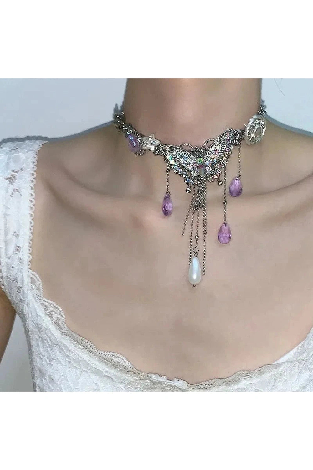 Y2k Enchanted Butterfly Crystal Choker