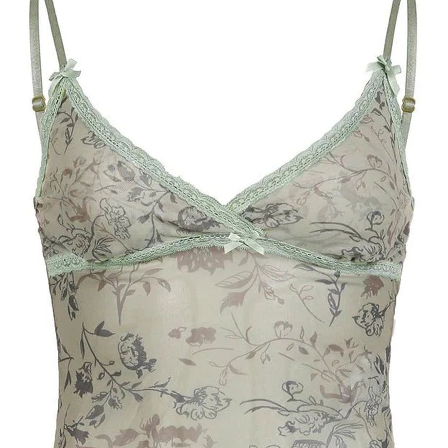 Y2k Enchanted Garden Lace Camisole Crop Top