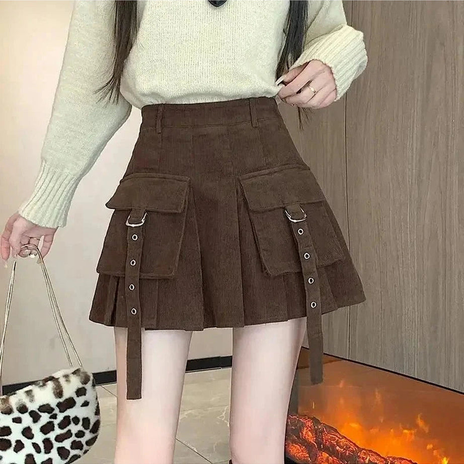 Y2k Espresso Flair Pocket Skirt