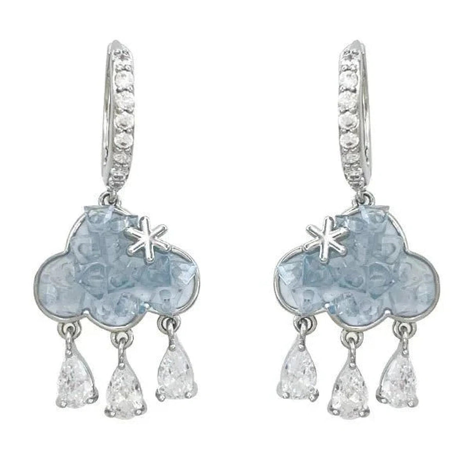 Y2k Ethereal Cloud Drop Earrings with Crystal Raindrops