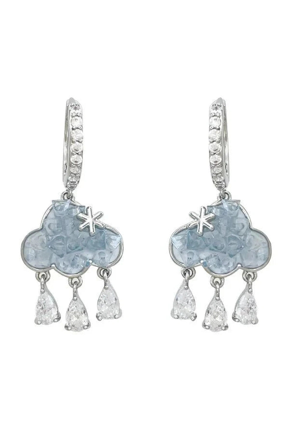 Y2k Ethereal Cloud Drop Earrings with Crystal Raindrops