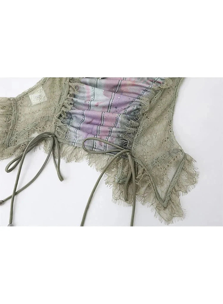 Y2k Ethereal Lace-Up Corset Top