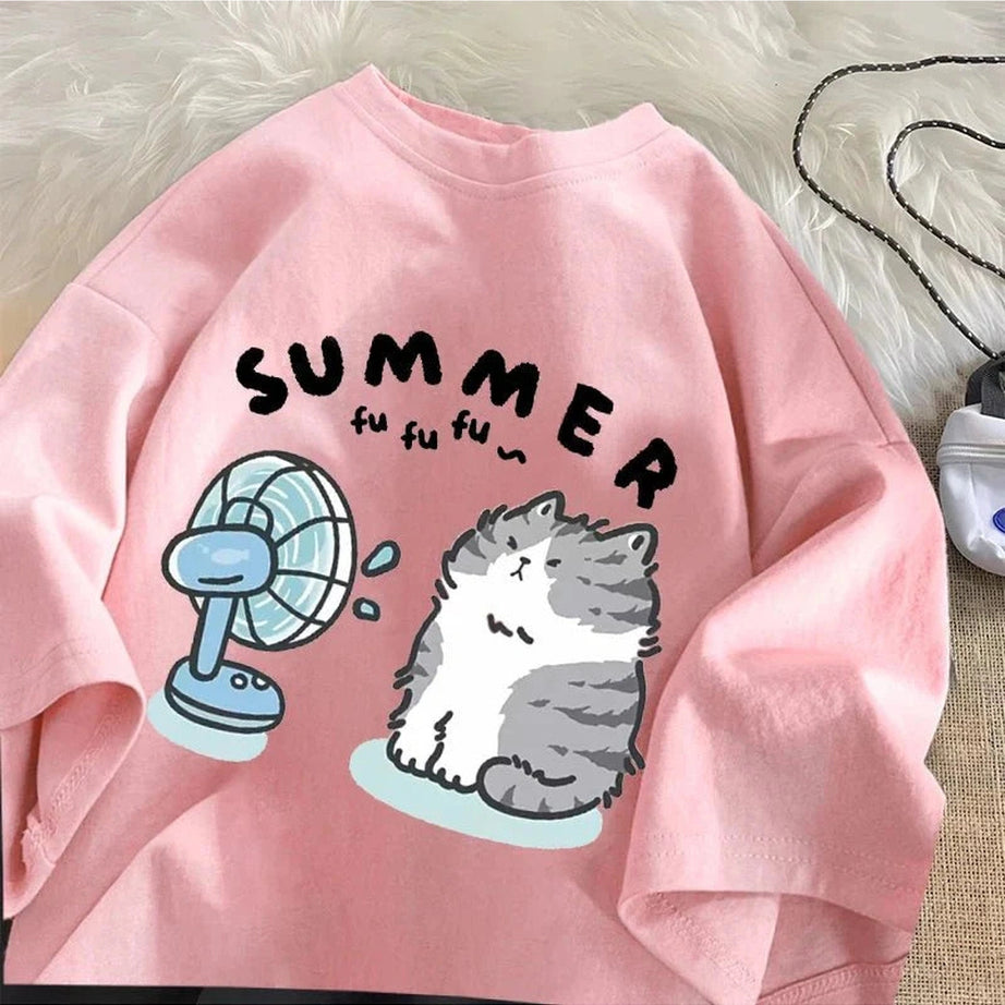 Y2k Fan Cat Graphic T-shirt