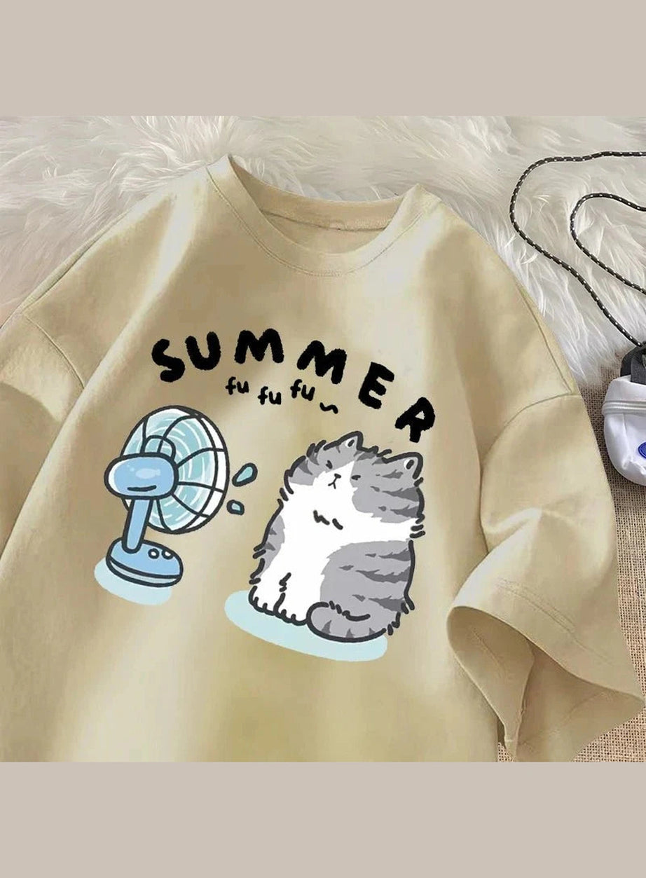 Y2k Fan Cat Graphic T-shirt