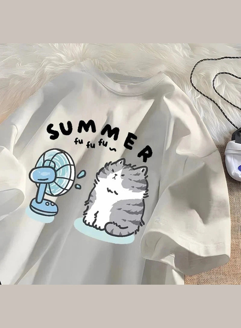 Y2k Fan Cat Graphic T-shirt