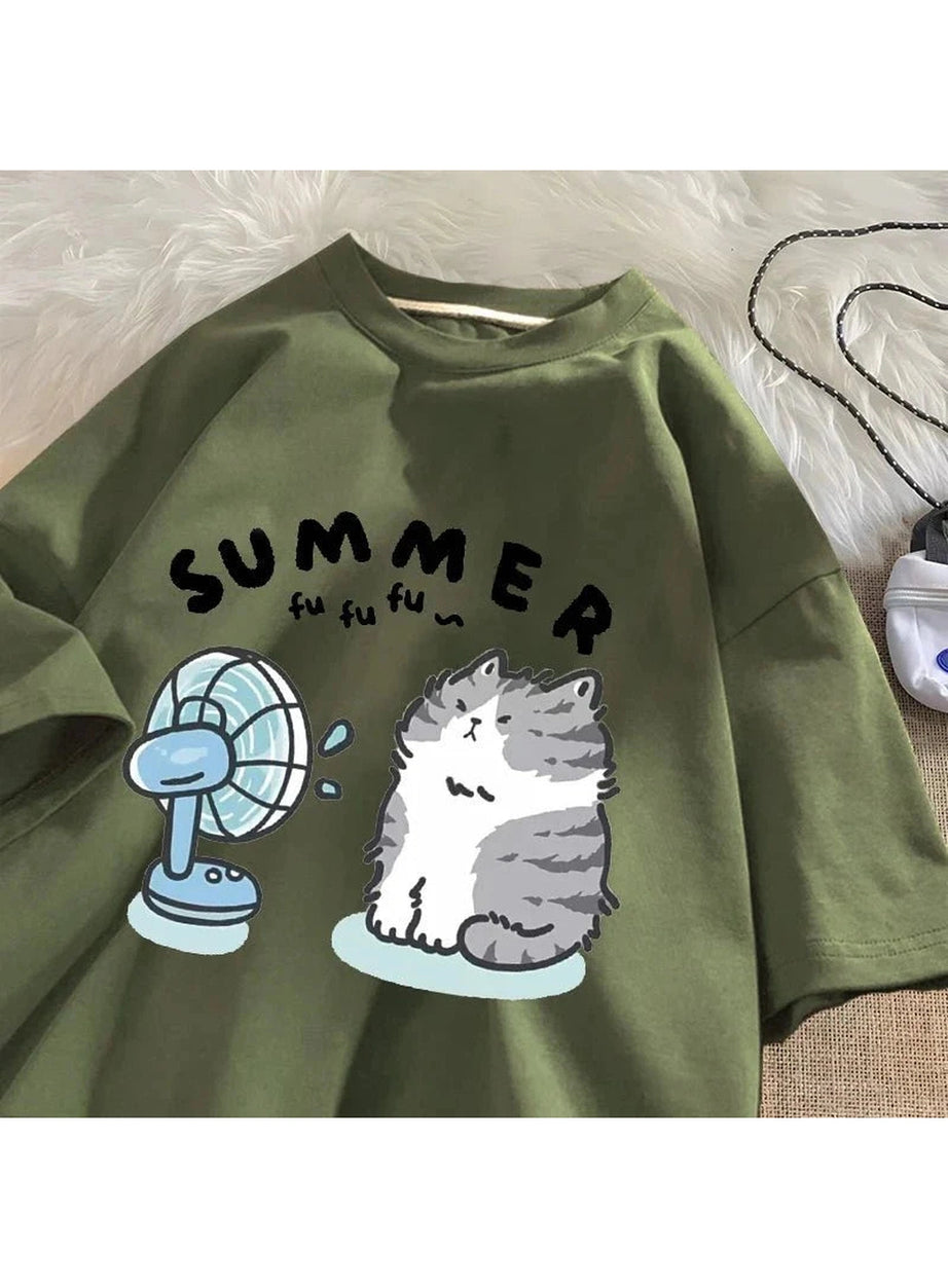 Y2k Fan Cat Graphic T-shirt