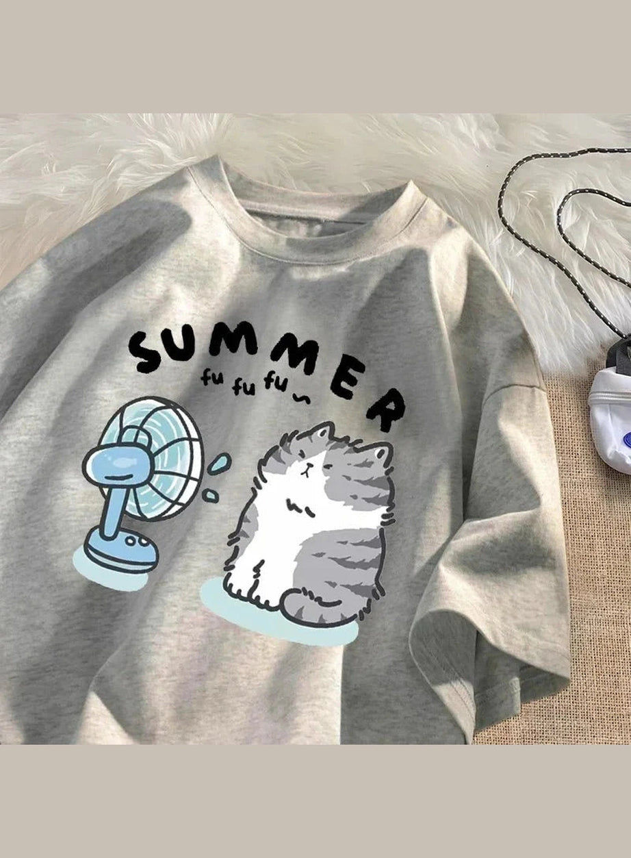 Y2k Fan Cat Graphic T-shirt