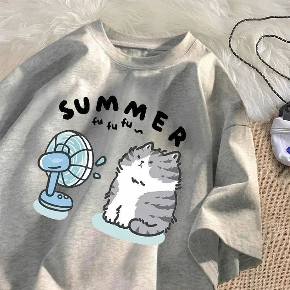 Y2k Fan Cat Graphic T-shirt