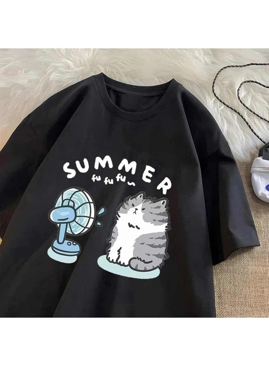 Y2k Fan Cat Graphic T-shirt